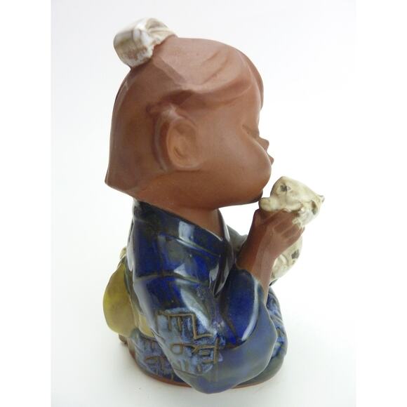 Vintage 1970s Japan Glazed Terracotta Girl with Cat - Picture 2 of 6